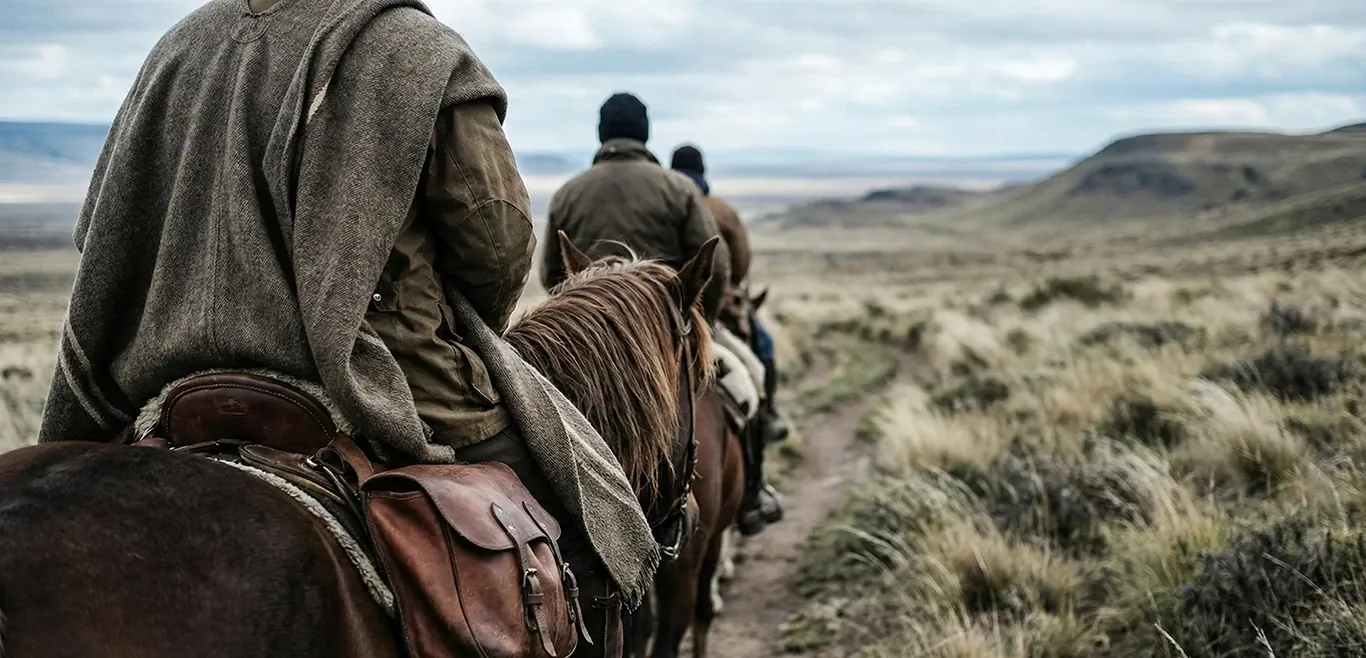 Cabalgata por la estepa de la estancia Cruz Aike, cerca de El Calafate
